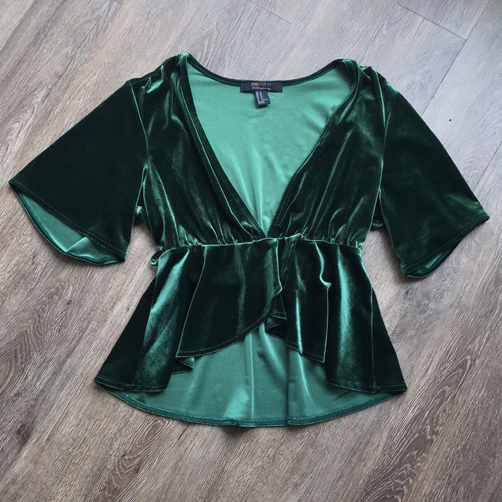 Forever21 Green Velvet Holiday Top